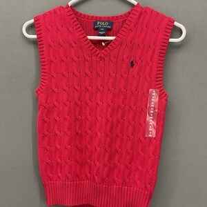 NWOT Polo by Ralph Lauren kids Small (8) V-Neck cable knit Red Sweater Vest
